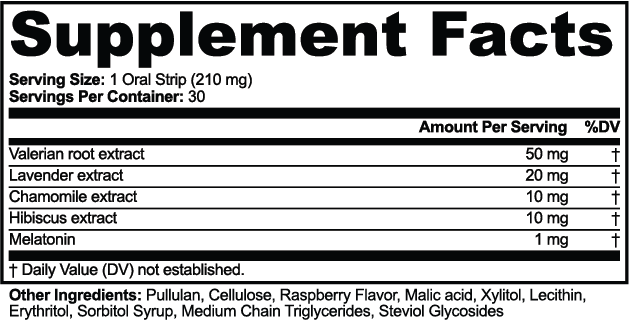 ONYX Sleep Strips supplement facts panel
